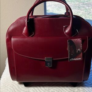 McKlein Women's Red Leather Laptop bag with wheels
